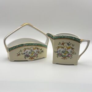 VTG Noritake Handpainted Floral Cream and Sugar Set with‎ Gold Accents